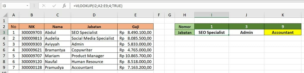 Cara Menggunakan Rumus VLOOKUP TRUE