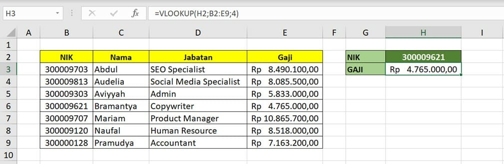 Cara Menggunakan Rumus VLOOKUP Dasar