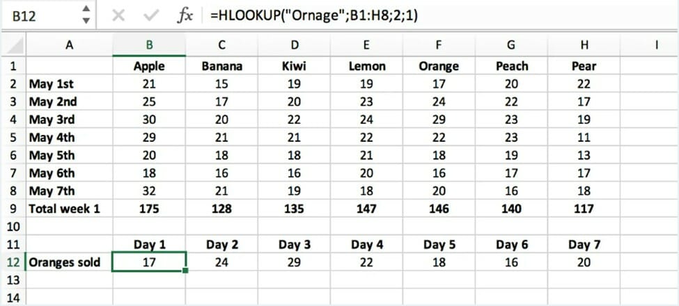 cara menggunakan rumus hlookup