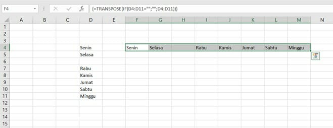 fitur transpose excel 7