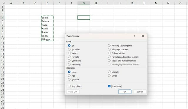 fitur transpose excel 1