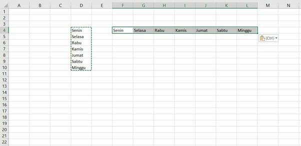 fitur transpose excel 2